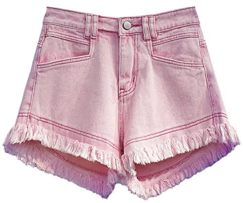 Shorts in Jeans in Giro per La Vita Estate da Donna Donna di Jeans Rosa A Colori Solidi più Taglia,Rosa,3XL