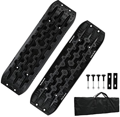 Ansobea Anfahrhilfe mit Aufbewahrungstasche und Installationstool,sandbleche Schlamm/Sand/Schnee Recovery Board Offroad Tracks,10T Last,Reifenleiter für PKW LKW Geländewagen Wohnmobil