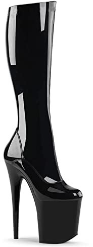 Tacchi Alti da 20 Cm Stivali da Coscia Sexy da Donna Stivali in Pelle Verniciata Discoteca Prom Party Pole Dance Tacchi Alti,Nero,46 EU