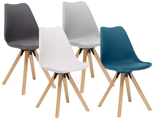 IDMarket - Lot de 4 chaises SWANA Mix Color Blanc, Gris Clair, Gris foncé et Bleu