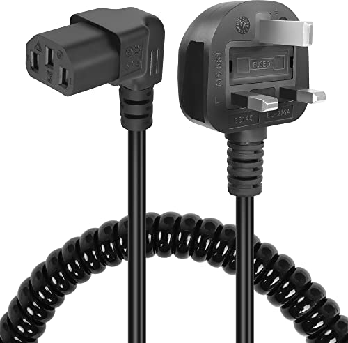 GELRHONR Kettle Lead Power Coiled Cable,90 Degree 3 Pin Power Lead Spring Spiral Cable for Computer,Monitor,TV,Halogen Oven (Down Angle C13)