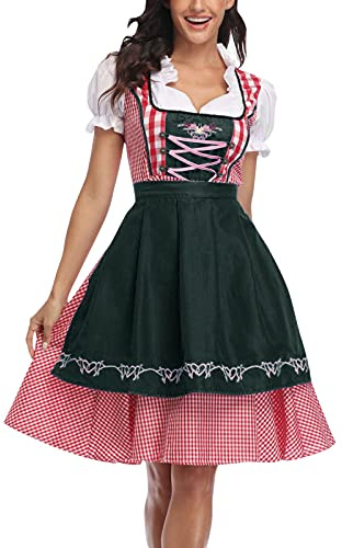 Oktoberfestdräkt för kvinnor, renässansklänning, tysk Dirndl-klänning, traditionell dräkt för bayersk karnevalsfest, flickdräkt för ölfest, med förkläde, hembiträdesdräkt, miniklänning, cosplaydräkt