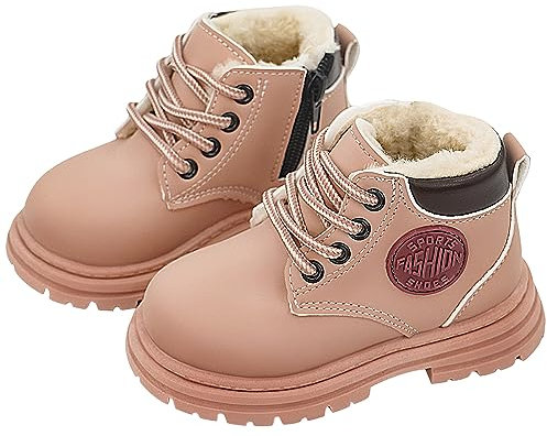 Happy Cherry Stivaletti Invernali Bambina Bambini Stivali da Neve Antiscivolo Impermeabili Ragazzi Elegante Scarpe Piatte Scuola Doposci Pelle Scarponcini Morbidi Regalo Rosa 30 EU