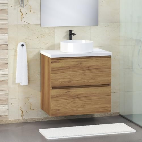 Baikal Modular Mueble de Baño de 2 Cajones, Suspendido en Pared, Módulo de Baño, en Melamina 16mm. Mueble MONTADO. Combinable con Cualquier Top.