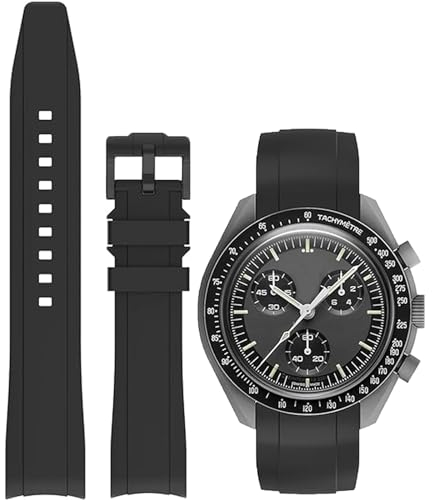Niziruoup Cinturino Orologio Silicone Gomma Senza Spazi per Omega x Swatch Moonswatch Speedmaster/Rolex Watch/SEIKO 20mm Watch, Cinturino di Ricambio 20mm da Uomo Donna, Chiusura Nera