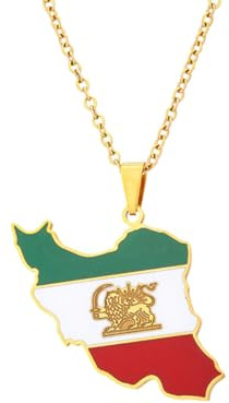 Cernomal Carte De Nouveauté Du Collier Iranien - Chaîne De Pull À Pendentif À Motif De Drapeau En Émail, Accessoires De Bijoux Hip Hop Populaires Pour Hommes Et Femmes, Jaune, Long: