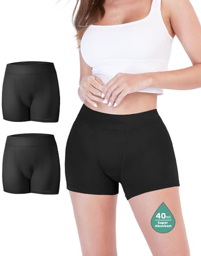 TIICHOO Periodenunterschwäsche Starke Blutung Damen Boxershorts Hohe Taille Perioden Unterwäsche 2er Pack(3X-Large, Schwarz)