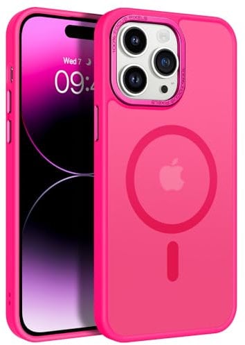 VENINGO for iPhone 14 Pro Max Case, Compatible with MagSafe Matte Translucent Bumper Shockproof Protective Girls Women Magnetic Case for iPhone 14 Pro Max, Hot Pink