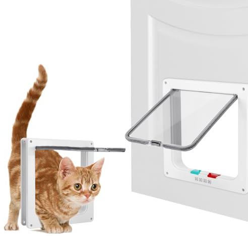Williyatt Katzentür, Katzenklappe mit 4-Wege-Schloss, 28,5×24,5×5,5cm Einfache Installation Sicherheits-Haustier-Tür, Wetterfeste Katzentür, Cat Klappe Tür Haustierklappe (XL)
