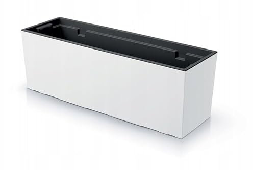 DIKEL Länglicher Blumentopf Urbi - Blumentopf für Innen und Außen - Blumenkübel - Balkonblumentopf - Dekorativer Topf - DUC600 + Blähton 2l Box + Einsatz - 185x585x195mm - Weiß