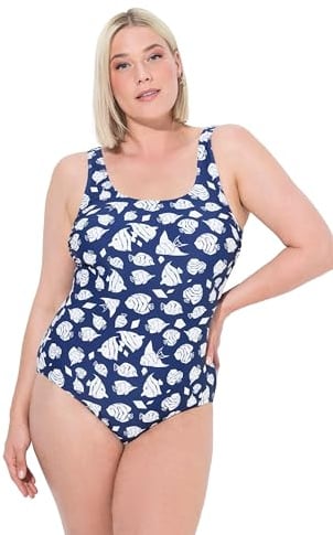 Ulla Popken Damen große Größen Übergrößen Plus Size Badeanzug Alice, DG, Fischschwarm