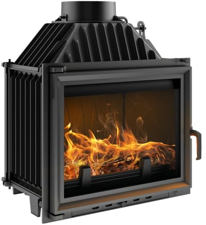 KRATKI Kamineinsatz Gusseisen Maja 8kW Holzofen Ø150 BImSchV 2 EEK A | Kamineinsatz aus Gusseisen, schwarz, 80,1% Wirkungsgrad, Ecodesign, Aschekasten