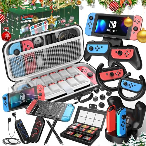 HEYSTOP 27 in1 Switch Accessory Kits for Nintendo Switch, Switch Accessories with Protective Cases, Screen Protectors, Game Card Boxes, Controller Charging Stands, etc, Black