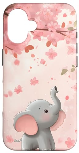 Elephant | Cute Elephant, Pink Floral, Girls Girly Aesthetic Case for iPhone 16