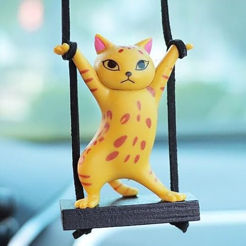 Yueser Wackelfigur Auto, Schaukel Katze Auto Innenraum Deko Wackelkopf Figur Auto Autodeko Autospiegel Anhänger Hängezubehör Auto Anhänger für Spiegel Lustig Duftbaum Auto Personalisiert Autoanhänger