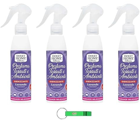 4x Sweet Home Profumatore Tessuti e Ambiente Lavendel - Spray-Parfümiert für Stoffe und die Umwelt 250ml + Beni Culinari Kostenloser Schlüsselanhänger