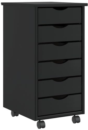 vidaXL Rollschrank mit Schubladen MOSS Schwarz Massivholz Kiefer, Kommode, Schubladenschrank, Schreibtischschrank, Aktenschrank, Büroschrank