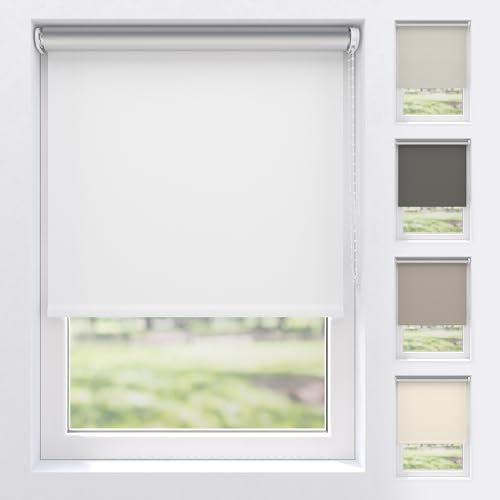 EFIXS Verdunkelungsrollo Silver Reflex mit & ohne Bohren, Breiten: 60-240, Höhe 190 cm, Hier: 140 x 190 cm, Weiss, Premium Rollo Verdunkelung mit Kettenzug, Thermo Rollo zum Klemmen, Thermorollo