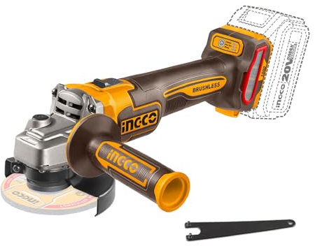 INGCO Meuleuse d'angle Sans Fil 20V (Produit Seul) 115mm, 1000W, Moteur Sans Balais, Disqueuse, Rainureuse, Variable à 3 Vitesses 3000/6000/9000 tr/min pour Couper, Polir et Aiguiser CAGLI27153