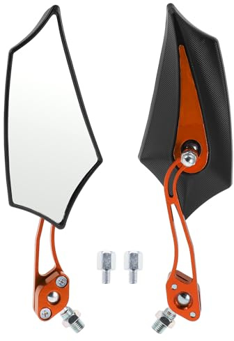 INFINAUTO Motorrad-Rückspiegel Lenkerenden-Seitenspiegel Halterung aus Aluminiumlegierung Kunststoff Schwarz Orange Einstellbar M8/M10 Prismatische Form