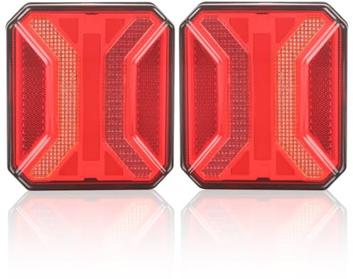 AOHEWEI 12/24V Luces LED Traseras para Remolques, 2 Piezas Impermeables con Luz de Frenos Posición Intermitente Placa de Matrícula y Reflector para Autocaravanas, Caravanas, Tractores, Camiones