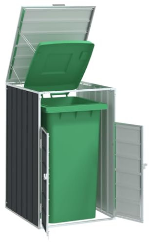 KOIECETA Mülltonnenbox Mülltonne Müllbox Mülltonnenverkleidung Doppelbox Müllcontainer Gerätebox für 1 Tonne Anthrazit 72x81x115 cm Stahl