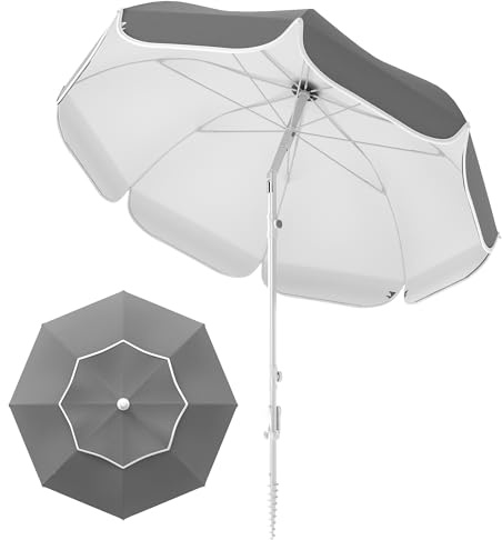 Outsunny Sombrilla de playa portátil con anclaje de arena, altura ajustable e inclinación, sombrilla de playa con bolsa de transporte, protección UV UPF50+, color gris