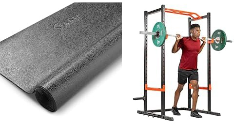 Sunny Health & Fitness Power Zone Strength Rack Power Cage - 455 KG Weight Capacity + Treadmill Mat -Medium - NO. 074-M , Black
