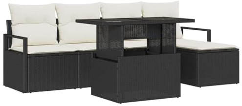 vidaXL 6-teiliges Garten Sofa Set mit Kissen Schwarz Poly Rattan, 2-Sitzer Garten Sofa mit Kissen Schwarz Poly Rattan