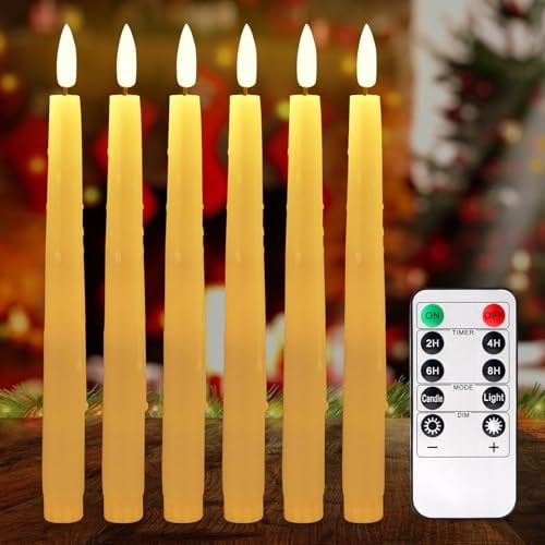 LED Stabkerzen mit Timerfunktion und Fernbedienung, 6 Stück Batteriebetriebene LED Kerzen Flackernde Flamme 2 x 27cm, Flammenlose Elfenbeinfarbene, 3D-Dochtlicht für Weihnachten, Heimdekoration