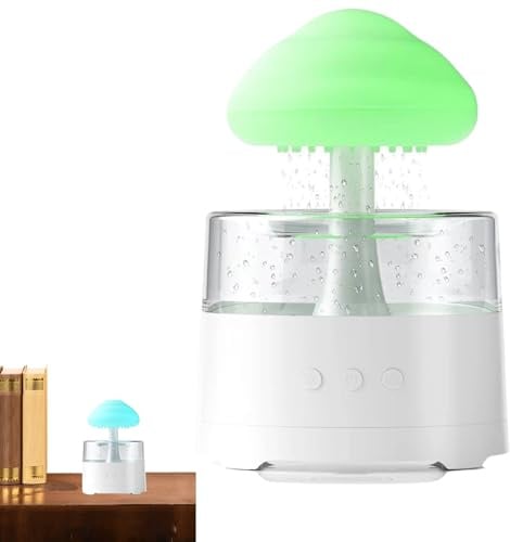 Luftbefeuchter für Regenwolken – Wasserfall-Lampe, Luftbefeuchter mit Regeneffekt, dekorativer Pilz-Diffusor, entspannendes Design, beruhigend | Luftbefeuchter für Schlafzimmer