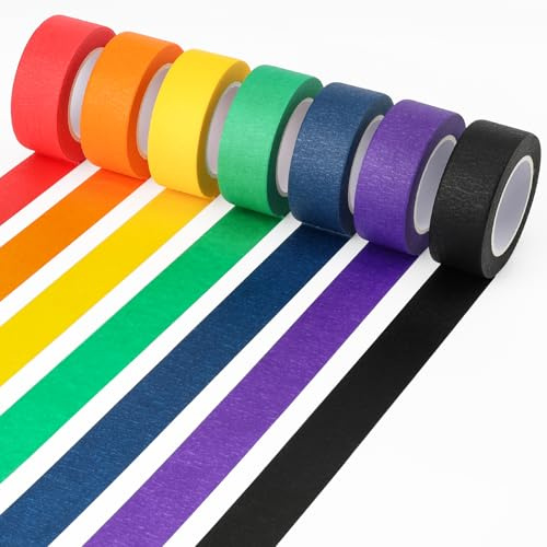 Acual Kreppband 7 Rolle, Klebeband Bunt, Malerkrepp Abklebeband 23mmx13m | Washi Tape, Masking Tape, Klebeband Abnehmbar für DIY Kinder Lehrer Arts Lab Labeling