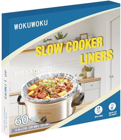 Slow Cooker Liners, 60 Count Cooking Bags Large Size Disposable Pot Liners Plastic Bags, Fit 3QT to 8QT for Slow Cooker Cooking Trays, 13x 21 (60, Large)