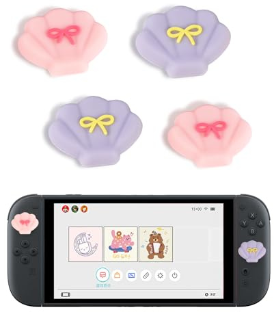 DLseego Capuchon de Joystick pour Switch 2,4PCS Doux et Comfortable Design 3D Silicone Anti-Dérapant et Anti-Jaunissement Capuchon de Joystick,Rose+Violet