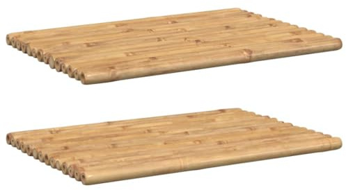 Lot de 2 Tapis de Bain en Bambou, Tapis Salle de Bain Caillebotis de Douche Baignoire 2 pcs 70x50 cm Bambou