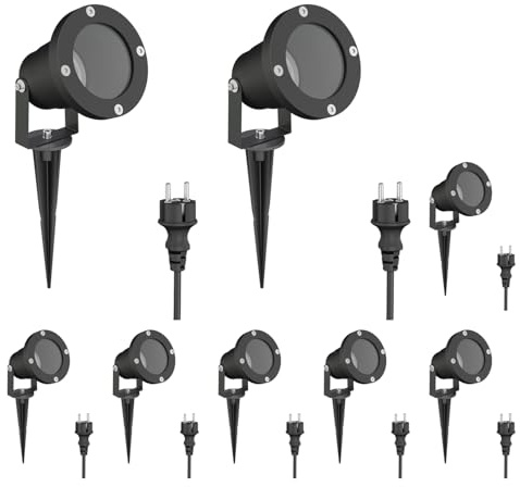 ledscom.de 8x LED Gartenstrahler DUK schwarz mit Erdspieß für außen, Aluminium, ohne Leuchtmittel