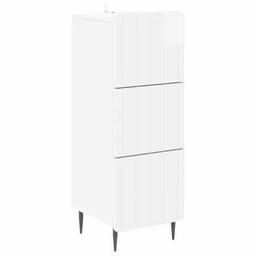 GeenYuu Schubladenschrank Hochglanz Weiß 33 x 34,5 x 92 cm Holzwerkstoff mit 3 Schubladen, Stauraum Kommode für Wohnzimmer Schlafzimmer Büro, vielseitige Aufbewahrung, modernes Design