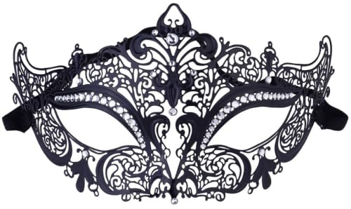 Alipis Elegant Black Iron Party Mask Decorated with Rhinestone for Halloween Party Stylish Halloween Metal Mask