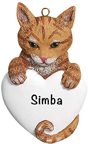 Personalised Cat Ornament 2025 – Fast & Free 24h Customisation – Pet Christmas Ornaments for Tree – Custom Gift Wrapped Orange Tabby with Heart Keepsake for Pet-Owners