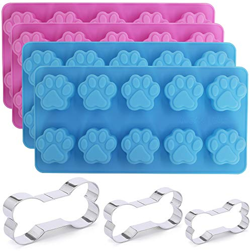 4 paquetes de molde de silicona para huellas de perro y 3 paquetes de cortador de huesos de acero inoxidable, surtido de diferentes tamaños de galletas de hueso de perro