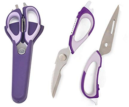 Tijeras de cocina multifunción de acero inoxidable desmontables, tijeras culinarias de alta resistencia 7 en 1 con soporte magnético, para cortar carne de aves de corral hueso verduras frutas, morado