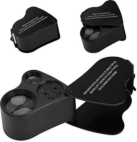 Lupe mit Licht Metall 30X Fach 60X Fach Leselupe mit LED Tragbar Faltbar Juwelier Klappbare Tischlupe Arbeitslupe Vergrößerungsglas für Senioren, Inspektion, Reparatur, Handarbeiten und Hobby