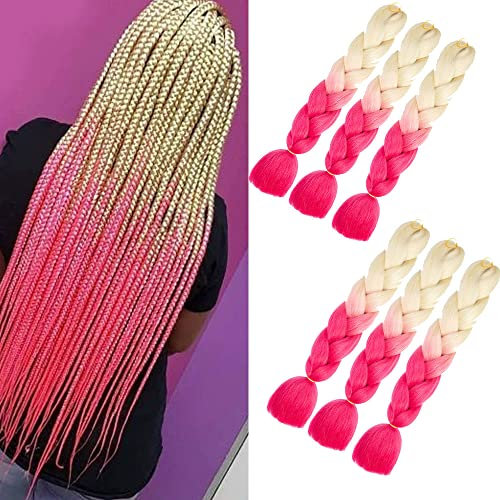 6Packs Trecce Estensioni Bionde a Rosa Ombre Intreccia Capelli 24 Pollici Sintetici Estensione Dei Capelli per Scatola Trecce Crochet Intreccia Capelli (Biondo a Rosa)