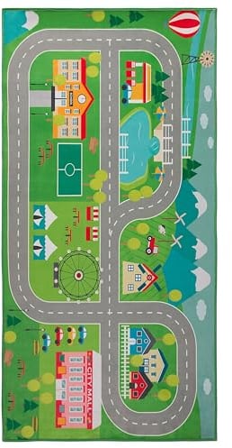 Beliani Verspielter Kinderteppich grün Stadt-Motiv 80 x 150 cm Seben