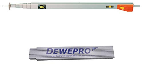 NEDO® mEssfix mit Messdorn 4,10 m – Teleskop-Messstab für Rollladenbauer inkl. DEWEPRO 2m Zollstock