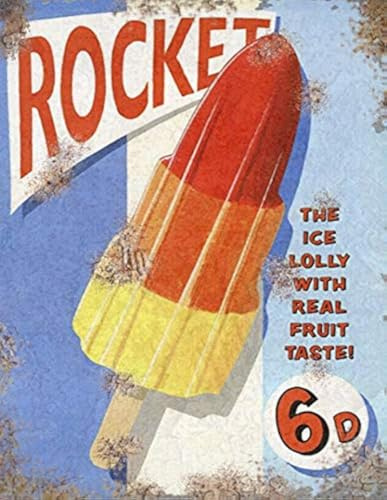 Vintage Retro Rocket Ice Cream Lolly Werbung inspiriert Man Cave Bar Neuheit Geschenk Aluminium Metall Blech Wanddekor Schild