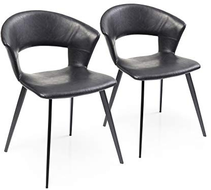 Kare Design Stuhl Reunion 2er Set Schwarz, Polsterstuhl, Esszimmerstuhl, Retrodesign, 46cm Sitzhöhe, Polsterstuhl, für Esstisch oder Homeoffice Tisch, 77x57x52 cm (H/B/T)