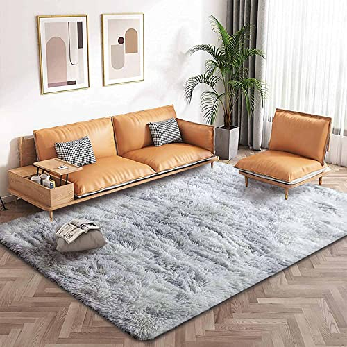 Calore Flauschiger Teppich Teppiche Wohnzimmer Shaggy Teppiche Schlafzimmer Modern Hochflor Antirutschmatte Teppich Waschbarer Weiche Teppiche Bequeme für Wohnkultur (Grau Weiß, 135 x 185 cm)