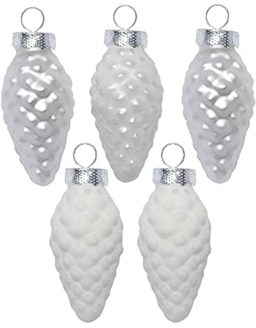 Inge Glas Magic Mini Weihnachtskugeln Zapfen 4,5cm 12 Stück Glas in Karton-Box (Just White | weiß Glanz matt)