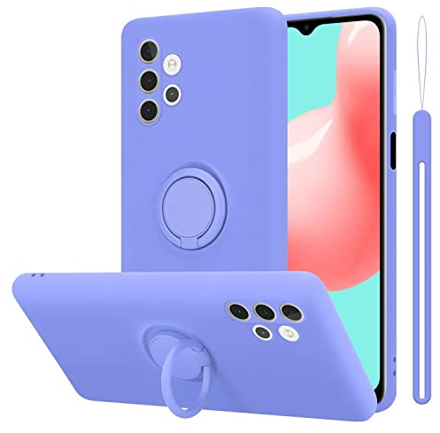 Cadorabo Hülle kompatibel mit Samsung Galaxy A32 5G Schutzhülle TPU Silikon Case Liquid Design mit Ring Slim Kratzfest Liquidsilikon Microfaser Case Hülle für Galaxy A32 5G in Lila